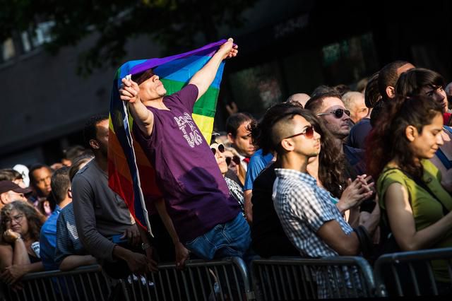 Marchers protest hate crimes in the West Village after a gay man was murdered in May.